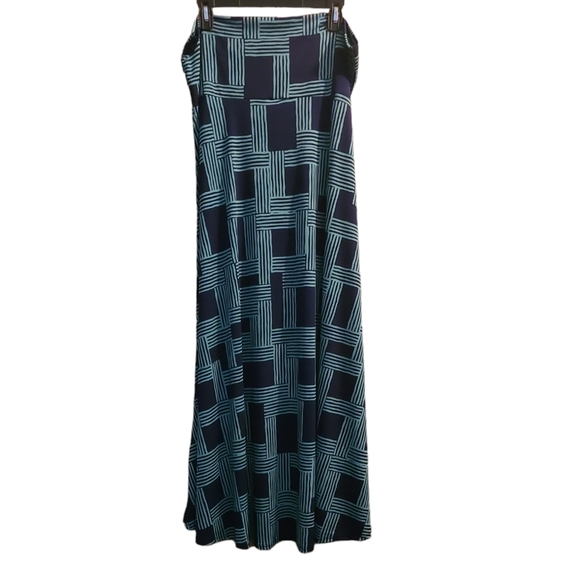 LLR LuLaRoe Maxi Skirt Navy Blue & Teal Green Abatract Print Sz 2XL - Picture 2 of 8